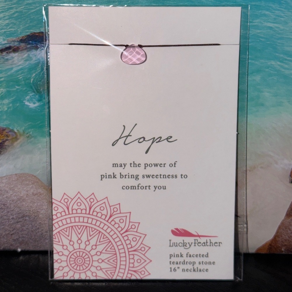 Lucky Feather Hope Pink Faceted Teardrop Stone 16" Necklace CPN-PINK New‎